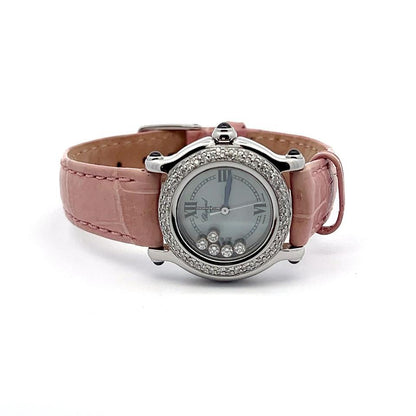 Chopard Happy Sport Quartz Women's Watch Steel Case With Leather Strap Authentic Luxury Timepiece