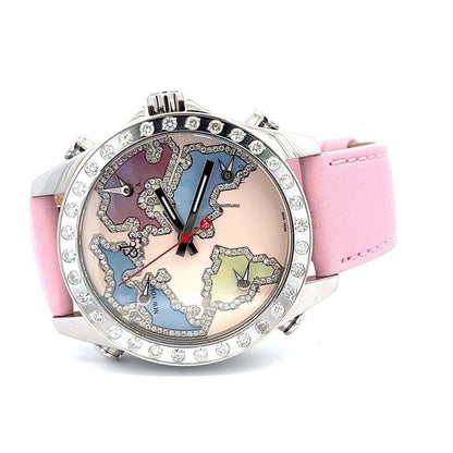 Jacob & Co. Five Time Zone Quartz Women's Watch Steel Case With Leather Strap Authentic Luxury Timepiece
