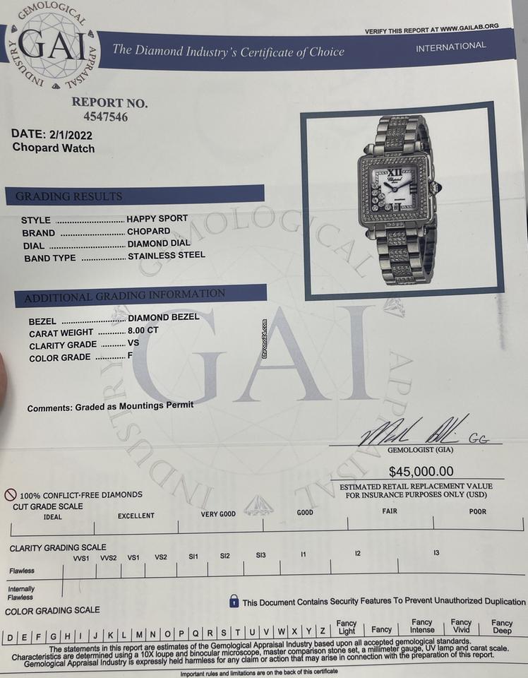 Chopard Happy Sport Quartz Women's Watch With Steel Case and Strap Authentic Luxury Timepiece