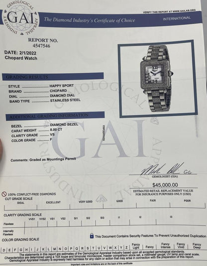 Chopard Happy Sport Quartz Women's Watch With Steel Case and Strap Authentic Luxury Timepiece