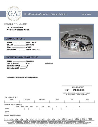 Chopard Happy Sport Quartz Women's Watch With Steel Case and Strap Authentic Luxury Timepiece