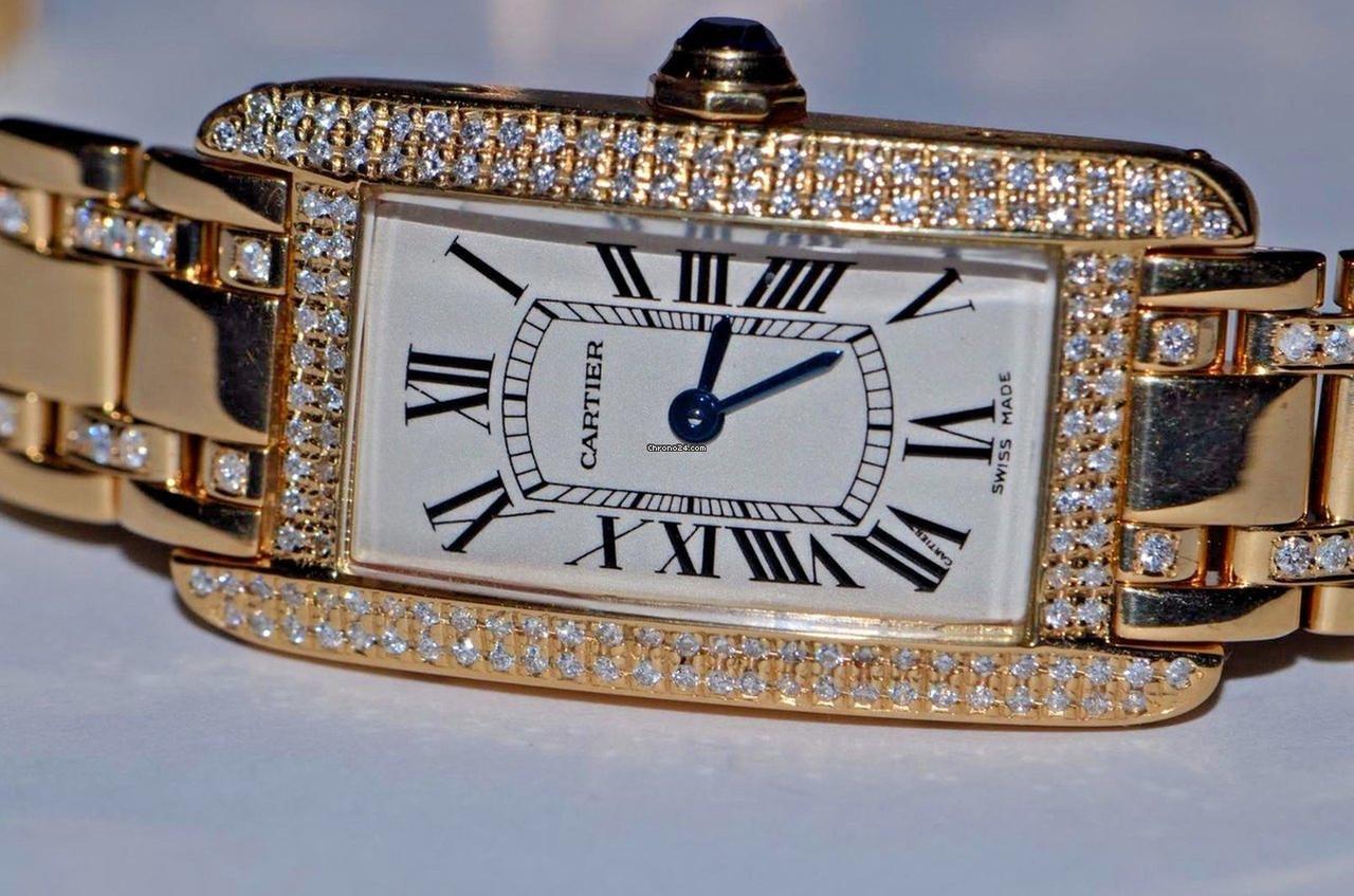 Cartier Tank Américaine Quartz Women's Watch With Yellow Gold Case and Strap Authentic Luxury Timepiece