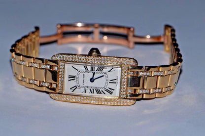 Cartier Tank Américaine Quartz Women's Watch With Yellow Gold Case and Strap Authentic Luxury Timepiece