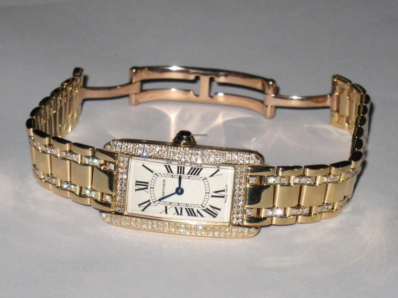 Cartier Tank Américaine Quartz Women's Watch With Yellow Gold Case and Strap Authentic Luxury Timepiece