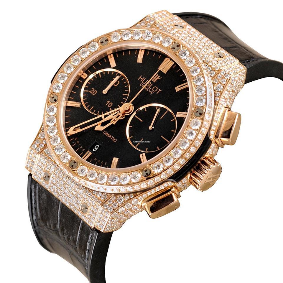 Hublot Classic Fusion Chronograph Automatic Men's Watch Rose Gold Case With Leather Strap Authentic Luxury Timepiece