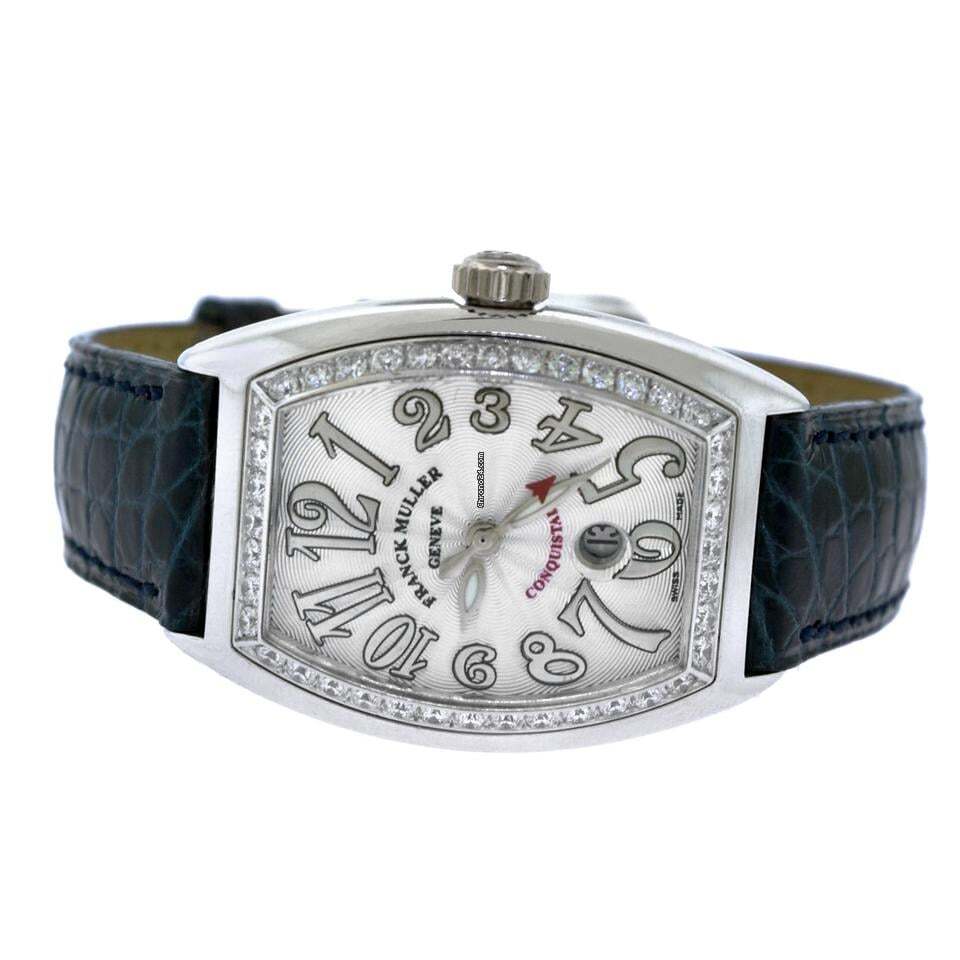 Franck Muller Conquistador Automatic Women's Watch White Gold Case With Leather Strap Authentic Luxury Timepiece