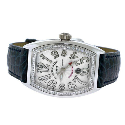 Franck Muller Conquistador Automatic Women's Watch White Gold Case With Leather Strap Authentic Luxury Timepiece