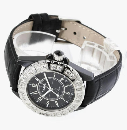 Chanel J12 Automatic Women's Watch Ceramic Case With Leather Strap Authentic Luxury Timepiece