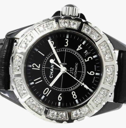 Chanel J12 Automatic Women's Watch Ceramic Case With Leather Strap Authentic Luxury Timepiece