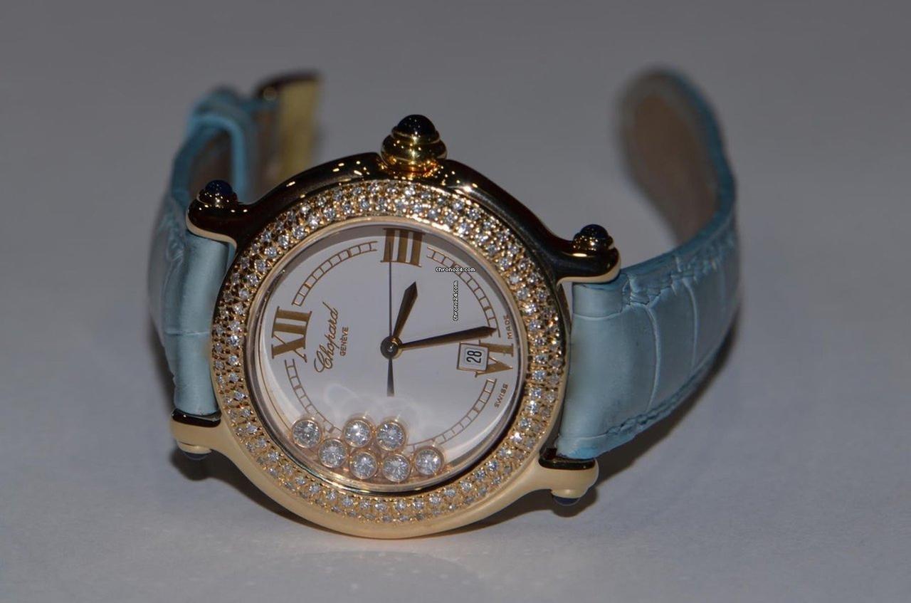 Chopard Happy Sport Quartz Women's Watch Yellow Gold Case With Leather Strap Authentic Luxury Timepiece