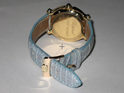 Chopard Happy Sport Quartz Women's Watch Yellow Gold Case With Leather Strap Authentic Luxury Timepiece