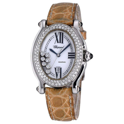 Chopard Happy Sport Quartz Women's Watch Steel Case With Leather Strap Authentic Luxury Timepiece