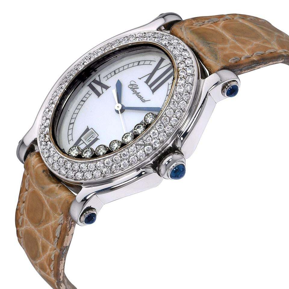 Chopard Happy Sport Quartz Women's Watch Steel Case With Leather Strap Authentic Luxury Timepiece