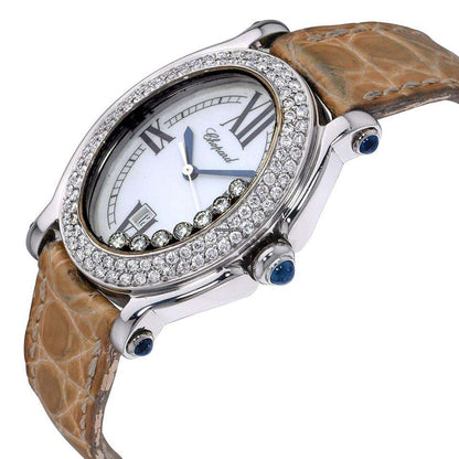 Chopard Happy Sport Quartz Women's Watch Steel Case With Leather Strap Authentic Luxury Timepiece