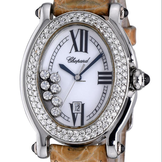 Chopard Happy Sport Quartz Women's Watch Steel Case With Leather Strap Authentic Luxury Timepiece