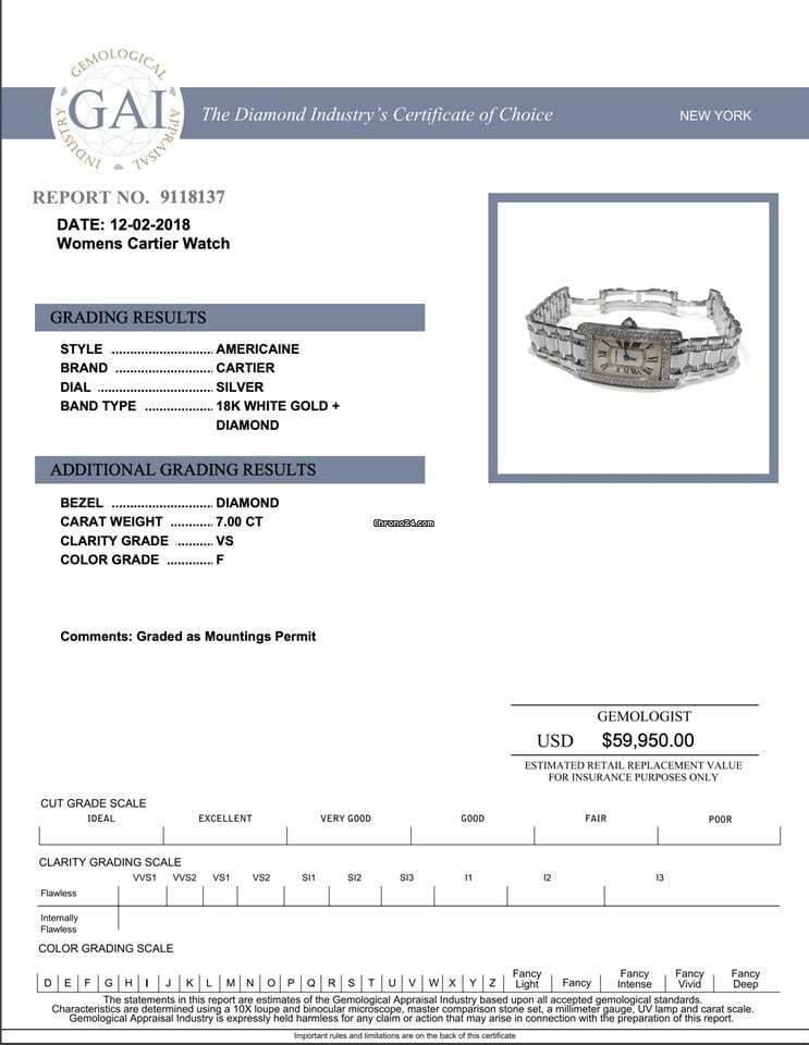 Cartier Tank Américaine Quartz Women's Watch With White Gold Case and Strap Authentic Luxury Timepiece