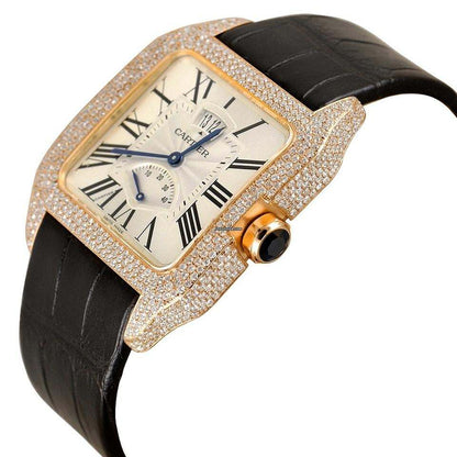 Cartier Santos Dumont Automatic Men's Watch Rose Gold Case With Leather Strap Authentic Luxury Timepiece