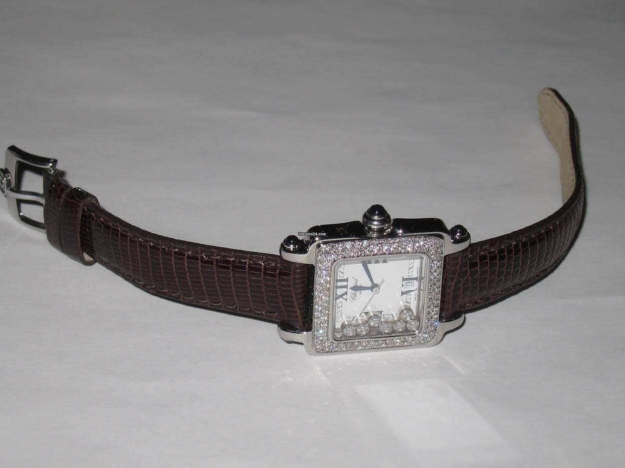 Chopard Happy Sport Quartz Women's Watch Steel Case With Leather Strap Authentic Luxury Timepiece