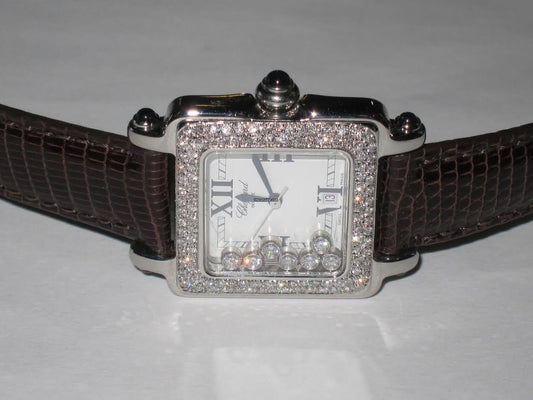 Chopard Happy Sport Quartz Women's Watch Steel Case With Leather Strap Authentic Luxury Timepiece