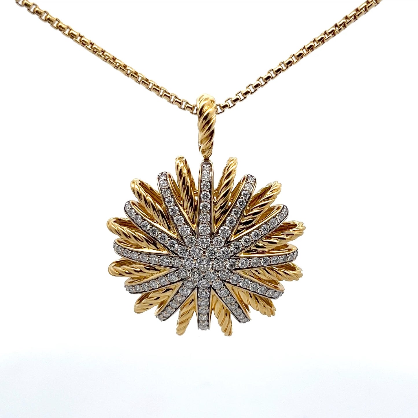 18K Yellow Gold Sun Diamond Pendant - 18" Chain Necklace