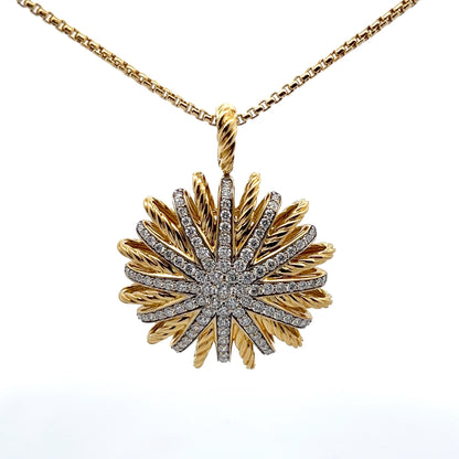18K Yellow Gold Sun Diamond Pendant - 18" Chain Necklace