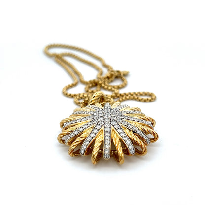 18K Yellow Gold Sun Diamond Pendant - 18" Chain Necklace