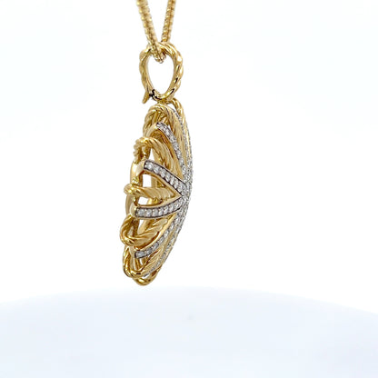 18K Yellow Gold Sun Diamond Pendant - 18" Chain Necklace