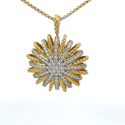 18K Yellow Gold Sun Diamond Pendant - 18" Chain Necklace