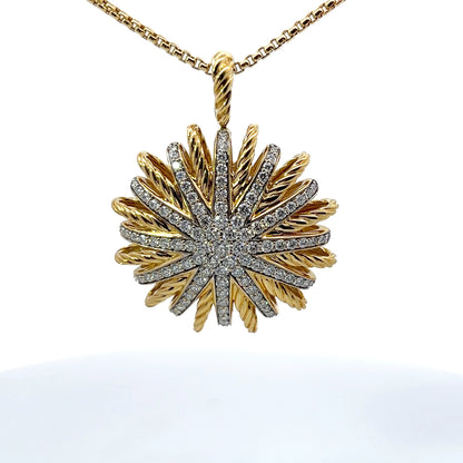 18K Yellow Gold Sun Diamond Pendant - 18" Chain Necklace