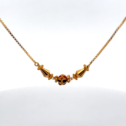 22K Yellow Gold Artistic Ruby Gemstone Pendant - 15" Chain Necklace
