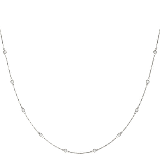 14K White Gold .030 (1.1mm) Dia Station Necklace With 1.50 TCW Diamond (Lab Grown VS-SI1, E/F/G)
