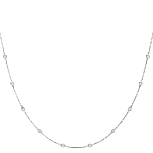 14K White Gold .040 (1.4mm) Dia Station Necklace With 0.50 TCW Diamond (Lab Grown VS-SI1, E/F/G)
