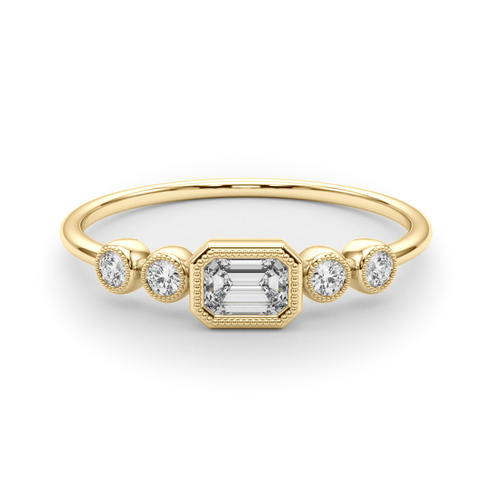 14K Yellow Gold Lab Grown Diamond 5 Stone Fashion Ring With Emerald Cut Center With 0.32 TCW Diamond (Lab Grown VS-SI1, E/F/G)