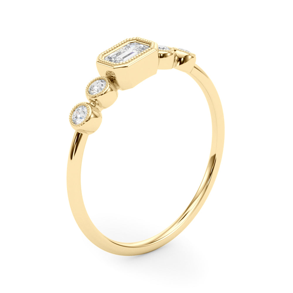 14K Yellow Gold Lab Grown Diamond 5 Stone Fashion Ring With Emerald Cut Center With 0.32 TCW Diamond (Lab Grown VS-SI1, E/F/G)