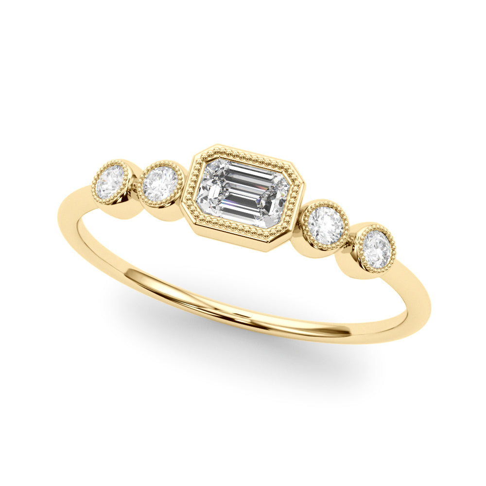 14K Yellow Gold Lab Grown Diamond 5 Stone Fashion Ring With Emerald Cut Center With 0.32 TCW Diamond (Lab Grown VS-SI1, E/F/G)