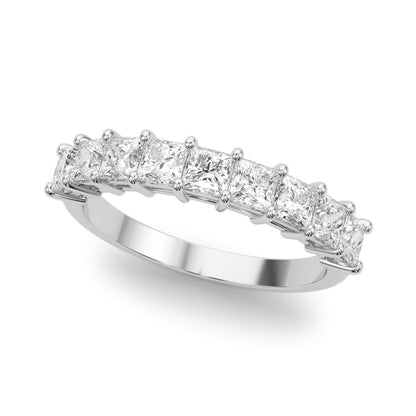 14K White Gold Lab Grown Diamond 9 Stone Band Princess Cut With 0.90 TCW Diamond (Lab Grown VS-SI1, E/F/G)
