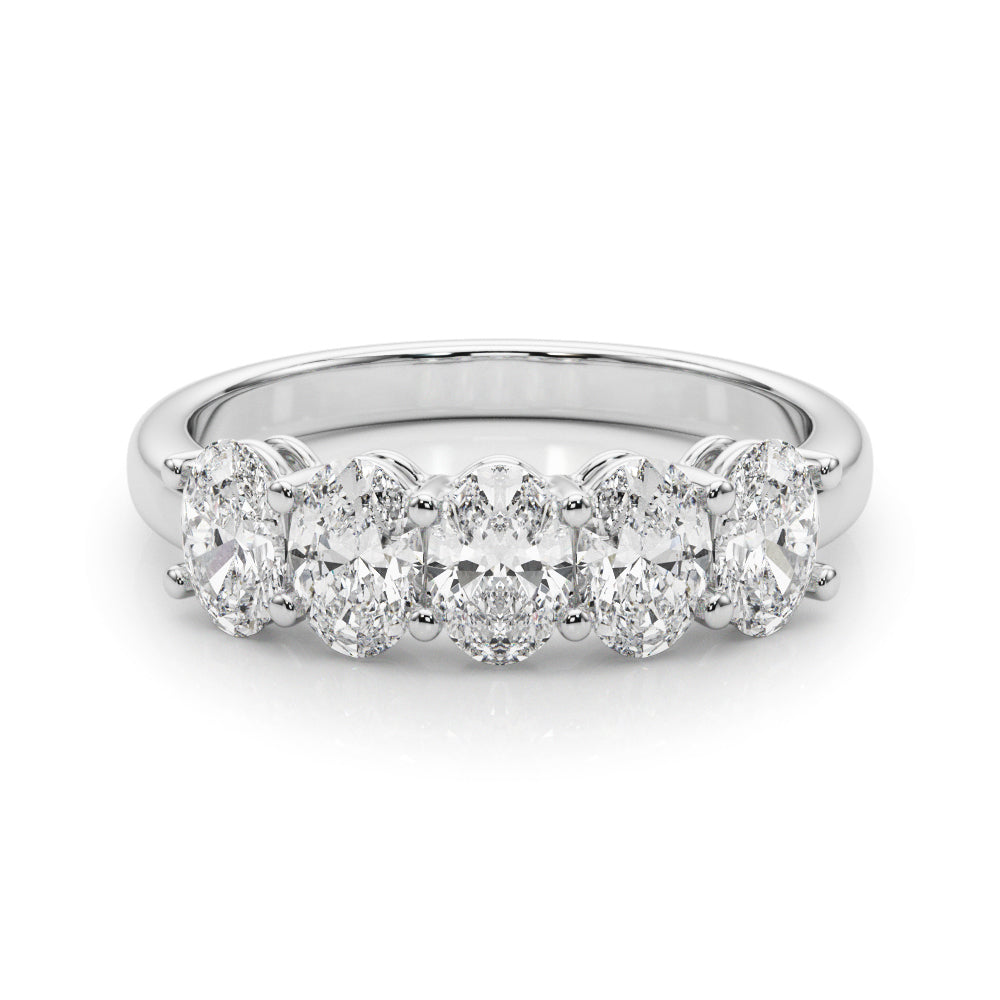 14K White Gold Lab Grown Diamond 5 Stone Band Oval With 1.65 TCW Diamond (Lab Grown VS-SI1, E/F/G)
