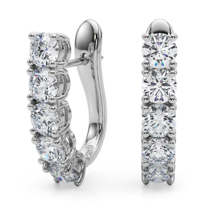 14K White Gold Lab Grown Diamond Earrings Omega Backs With 2 TCW Diamond (Lab Grown VS-SI1, E/F/G)