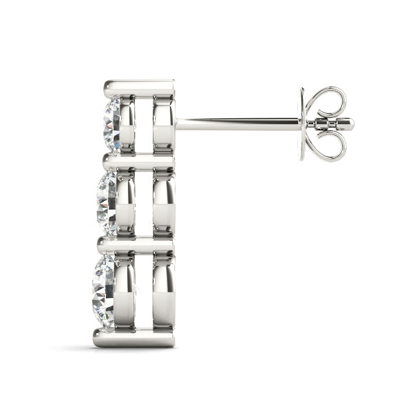 14K White Gold Earrings 3 Stone With 1 TCW Diamond (Lab Grown VS-SI1, E/F/G)