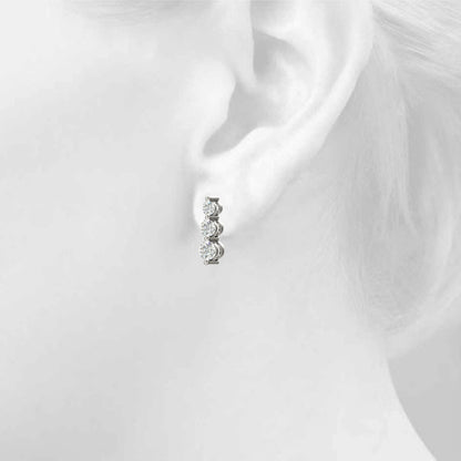 14K White Gold Earrings 3 Stone With 1 TCW Diamond (Lab Grown VS-SI1, E/F/G)