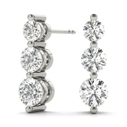 14K White Gold Earrings 3 Stone With 1 TCW Diamond (Lab Grown VS-SI1, E/F/G)