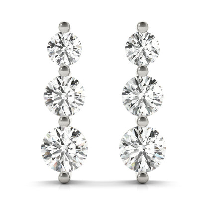 14K White Gold Earrings 3 Stone With 0.50 TCW Diamond (Lab Grown VS-SI1, E/F/G)