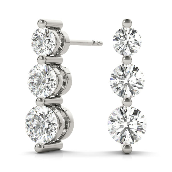 14K White Gold Earrings 3 Stone With 0.50 TCW Diamond (Lab Grown VS-SI1, E/F/G)