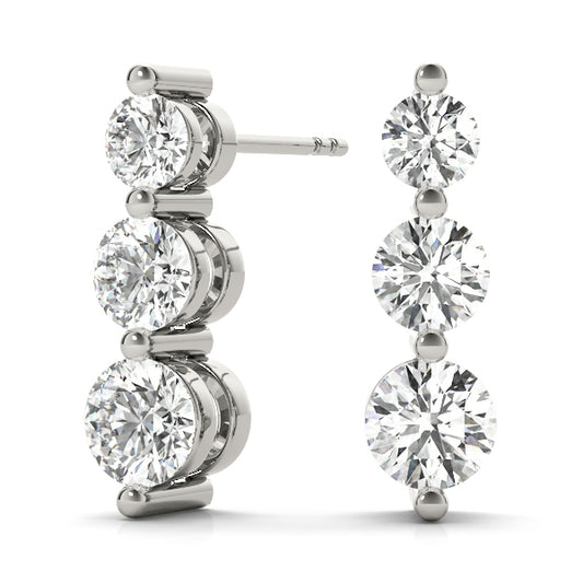 14K White Gold Earrings 3 Stone With 0.50 TCW Diamond (Lab Grown VS-SI1, E/F/G)