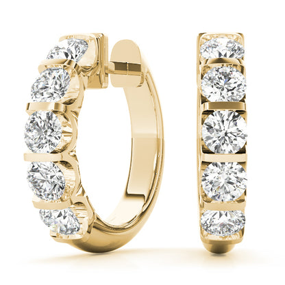 14K Yellow Gold Earrings Hoop Earrings Standard Hoops With 1 TCW Diamond (Lab Grown VS-SI1, E/F/G)