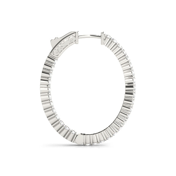 14K White Gold 1.4 Inch 2 Prong Oval Hoop With 4.90 TCW Diamond (Lab Grown VS-SI1, E/F/G)