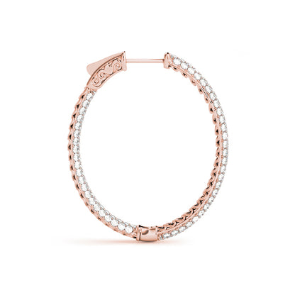 14K Rose Gold 1.5 Inch 3 Row Pave Oval Hoop With 1 TCW Diamond (Lab Grown VS-SI1, E/F/G)