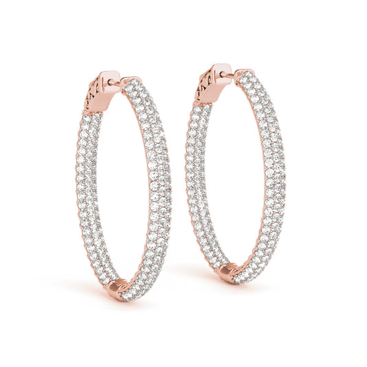 14K Rose Gold 1.5 Inch 3 Row Pave Oval Hoop With 1 TCW Diamond (Lab Grown VS-SI1, E/F/G)
