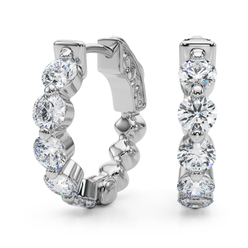 14K White Gold Single Row Vault Lock Hoops With 0.50 TCW Diamond (Lab Grown VS-SI1, E/F/G)