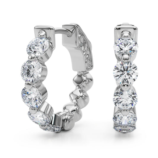 14K White Gold Single Row Vault Lock Hoops With 0.50 TCW Diamond (Lab Grown VS-SI1, E/F/G)